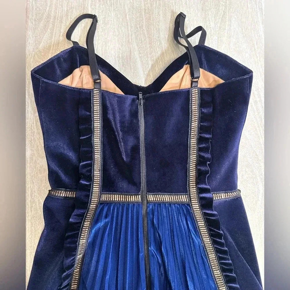 Self Portrait SZ 0 Blue Velvet Paneled Dress - Picture 12 of 14